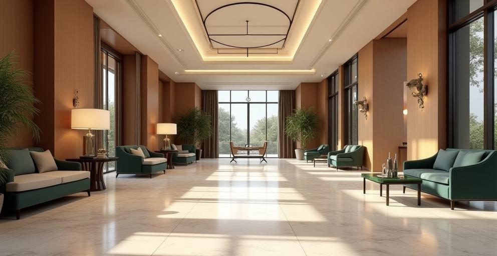 Elegant hotel lobby in Milan, Italy